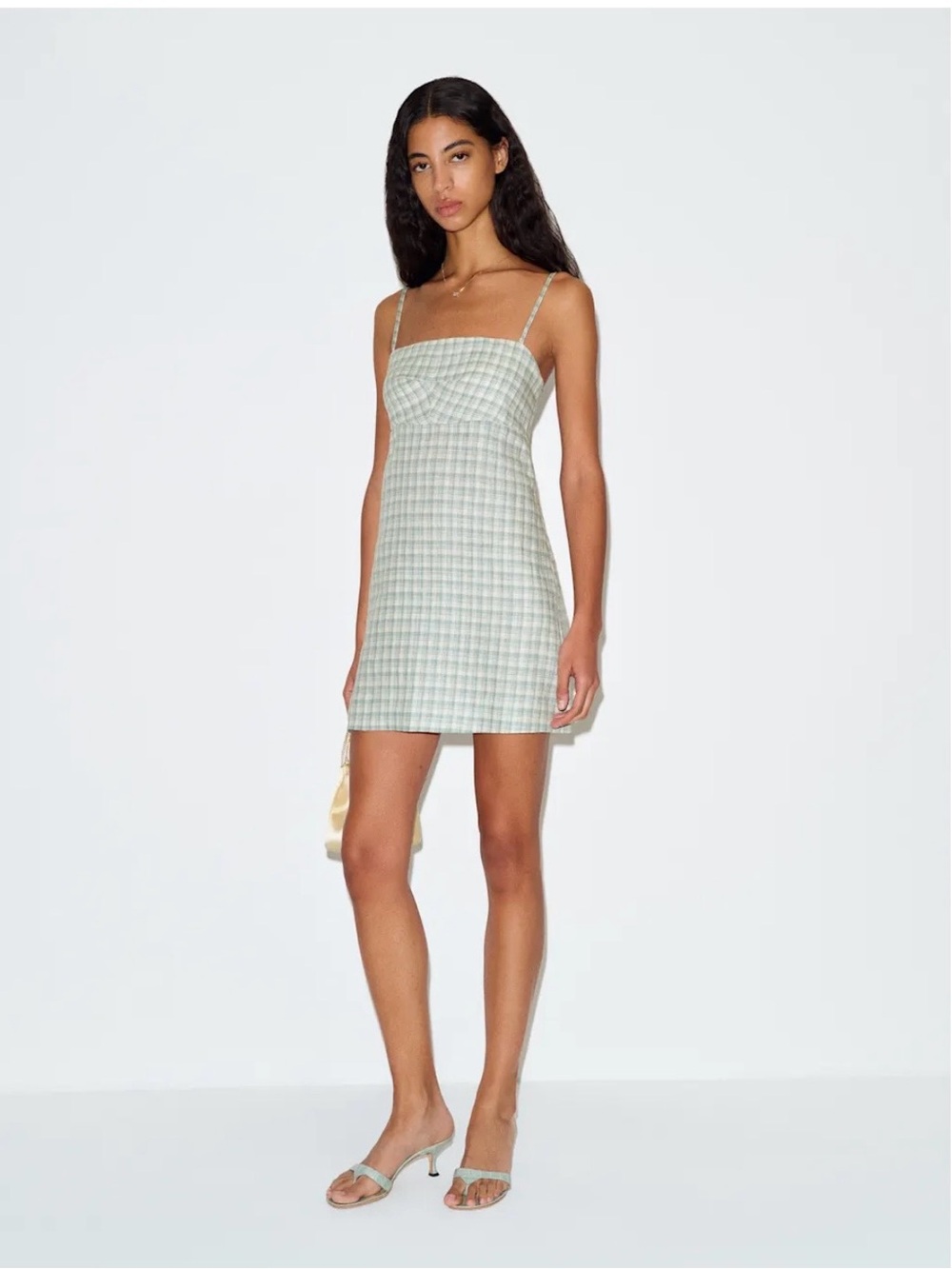 Reformation Mint Green Plaid Demi Linen Dress